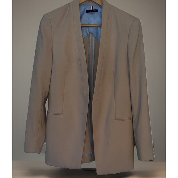 Tommy Hilfiger Women’s Open Front Beige Blazer Size 2 Crisp Clean Elegant - Picture 1 of 8